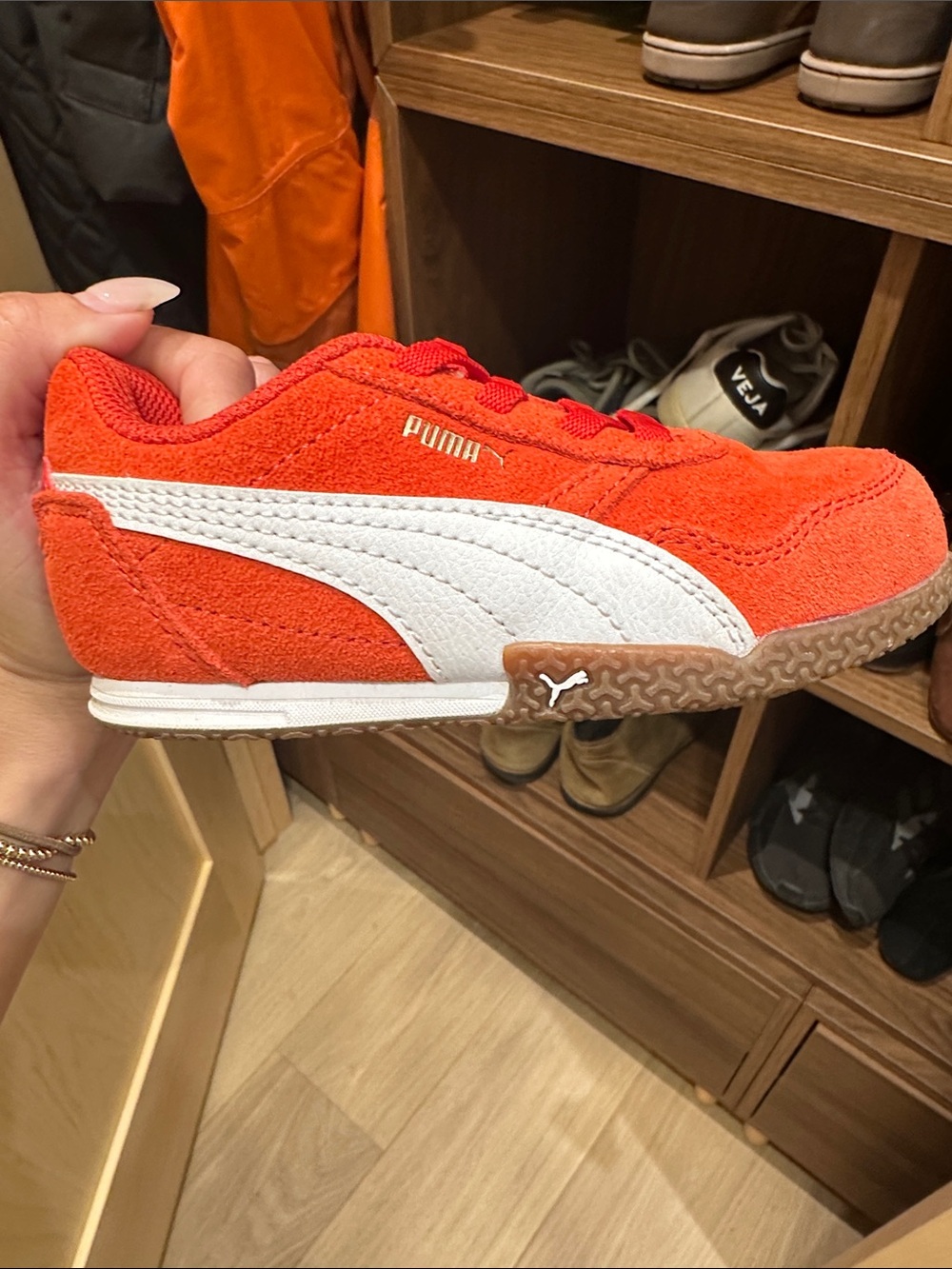 Puma Kids Orange Suede Sneaker with White Formstrip and Gum Sole